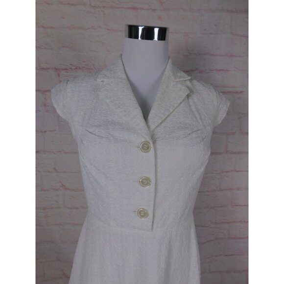 Calvin Klein White Textured Button-Front Cap Sleeve A-Line Dress Sz 2 - Picture 3 of 11
